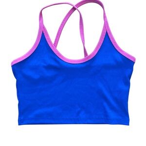 SHEIN Royal Blue Ribbed Crop Top Tank with Pink Trim